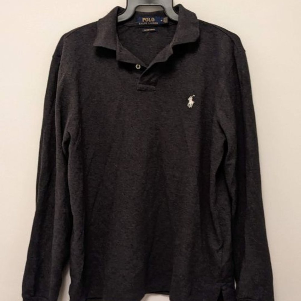 Ralph Lauren Custom Slim Fit Dark Grey Long Sleeve Polo